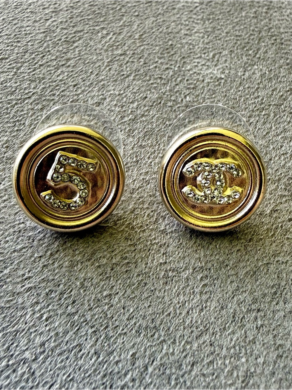 CHANEL Crystal CC No 5 Round Earrings in Gold.